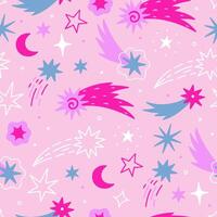 Seamless pattern with stars and comets on a pink background. graphics. vector