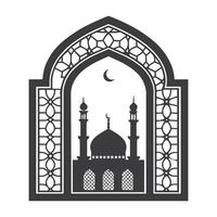 Elegant Islamic Mosque Entrance with Ornamental Geometric Patterns and Sacred Architecture vector