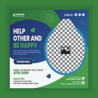 Charity social media post template design or fundraiser event online banner template vector