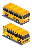 Isometric yellow school bus. Front and back view. Object isolated on white background. 3D icon. vector