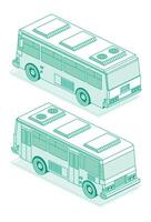 Isometric school bus. Front and rear view. Outline object isolated on white background. 3D icon. vector