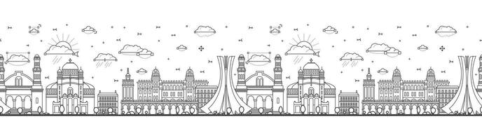 Seamless pattern with Outline Algiers Algeria city skyline with modern and historic buildings isolated on white. Algiers cityscape with landmarks. vector