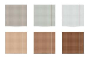 Set of square paper checkered reminders, realistic stickers with a cage. illustration on isolated white background with shadows, brown beige colors vector