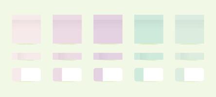 Set of square stickers, short small paper adhesive tapes, white paper adhesive tapes with colored edges. Colored post sticky note with shadows. Isolated realistic illustration vector