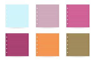 Set of square paper reminders, realistic stickers with striped markings. illustration on isolated white background with shadows, trendy colors vector