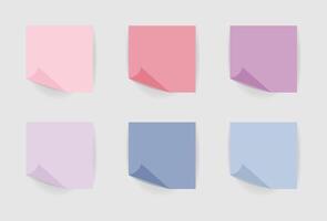 Set of realistic square sticky note with shadow. Pink, violet, blue stickers paper for your message and reminder. illustration isolated on white background vector