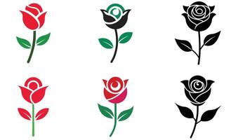 A simple rose icon with a curved stem and two leaves, designed with minimalistic details. vector