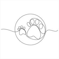 Paw footprints dog or cat oneline continuous single line animal drawing illustration vector