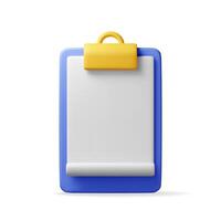 3d clipboard with empty paper sheet isolated on white background. Clipboard render with white paper. Folder for documents with golden clip vector