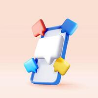 3D colorful speech bubbles on smartphone. Render collection of chat balloon pin. Notification shape mockup. Communication, web, social network media, app button. vector