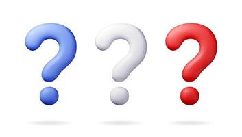 3D question mark isolated on white. Render question symbol. Thin realistic icon. Concept of FAQ, support and help. Problem, survey, information. vector