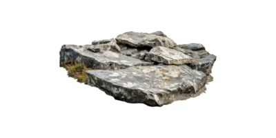 Flat gray rocks with moss and grass isolated on transparent background png