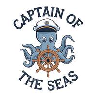 Captain of the Seas T Shirt Design An Octopus Wearing Captain's Cap vector