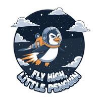Fly High Little Penguin T Shirt Design A Penguin Flying in Space vector