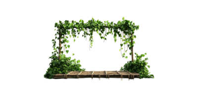 Wooden bamboo arch with green vines isolated on transparent background png