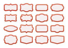 Set of retro frames with glowing light bulbs creating a festive atmosphere for announcements and celebrations vector