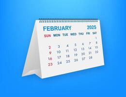 February 2025 calendar showing days, weeks and month on blue background vector