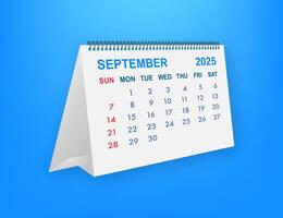 September 2025 calendar page on blue background is showing days and dates vector