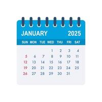 January 2025 tear off calendar page showing days and dates vector