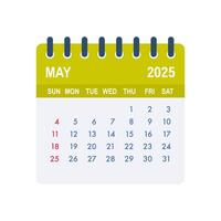 May 2025 calendar page showing days and dates vector