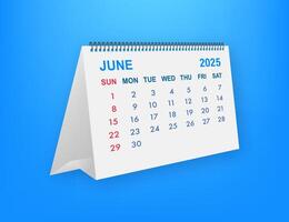 June 2025 calendar on blue background is showing days, weeks and months vector