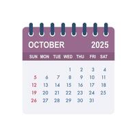 October 2025 tear off calendar page showing days and dates vector