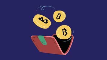 Bitcoin wallet with coins over it flat illustration vector