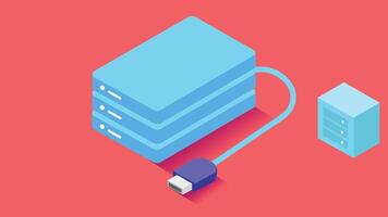 An illustration of a local hard disk device with a USB cable. The hard disk is compact and portable, with a modern design vector