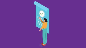 An isometric illustration of an employee presenting information on a whiteboard in a professional setting vector
