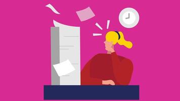 An illustration of an employee at a desk, surrounded by a large amount of paperwork vector