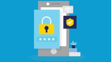An illustration of a mobile device lock screen. The screen displays lock icon vector