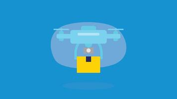 delivery drone holding a package in the air. The drone is flying steadily vector