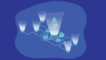 An isometric illustration of the Ethereum blockchain connected network vector