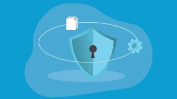 protection shield icon with locked key for privacy flat design vector