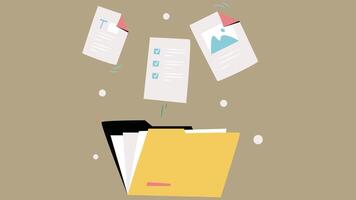 Folder filled with paperwork in an isolated flat design. The box is open, revealing a collection of documents vector