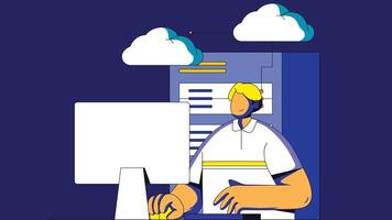 Freelancer working on his desktop computer vector