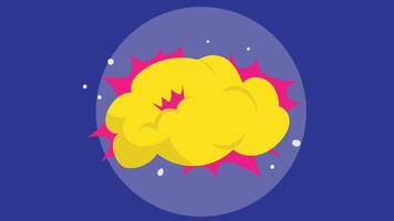 A vibrant, cartoon-style explosion in a flat design. The explosion features bold, exaggerated lines and bright colors like yellow, red, and orange vector