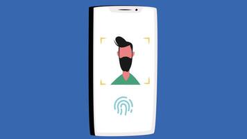 face id lock with fingerprint feature on a mobile screen flat design vector