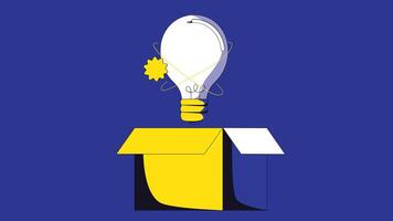 An illustration of a creative idea generation scene where a light bulb, symbolizing innovation and inspiration, is emerging from an open box vector