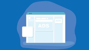 An illustration of a web browser window with an advertisement displayed on the screen. The browser window is shown in a typical rectangular shape, with the top bar vector