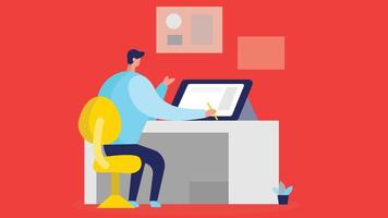 The reception desk is neatly organized, with the employees standing or sitting behind it, offering assistance vector