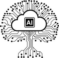 A black and white image of a tree with a cloud and the letters AI on it vector