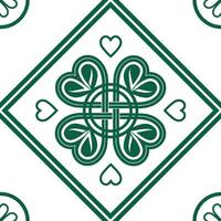 Emerald Knot. Pattern with green Celtic knots and a four-leaf clover on a light background. vector