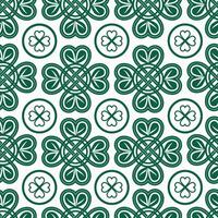Symbolic pattern with green clovers and intertwined knots on a white background. vector