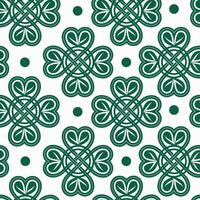Pattern with four-leaf clover and Celtic knot in green tones on a white background vector