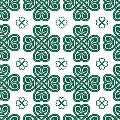 A charming pattern in the style of Celtic culture with knots and four-leaf clovers.