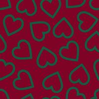 pattern with green hearts on red background.Valentines day vector