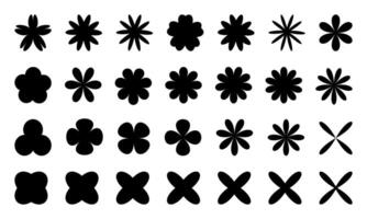 Set of geometric abstract flower silhouettes in black. Modern minimalistic floral design for prints, wallpapers, and digital projects. vector