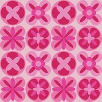 Seamless pattern of geometric abstract flowers in red and pink tones. Flowers are arranged in a dense grid. Modern floral design for textiles, wallpapers, and digital projects. vector