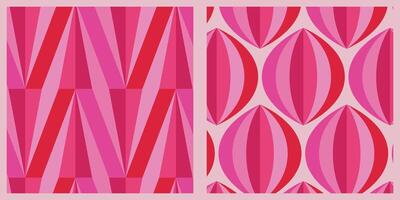 Set of two geometric striped patterns in vibrant pink and red colors. Modern abstract design for digital projects, prints, textiles, and backgrounds. vector
